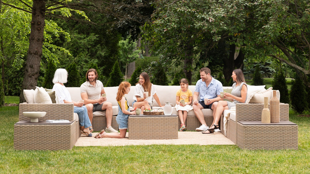 Friends enjoying Easter outside on their modular patio set.
