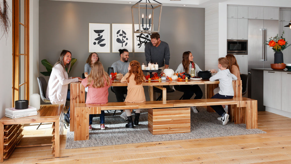 Our Australian Acacia Transformer Table is all set for Halloween so your family can eat together and celebrate!