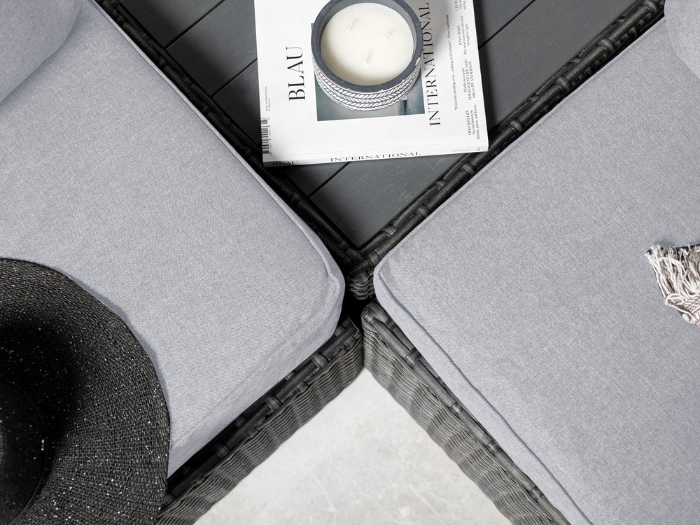 Grey Wicker / Grey Cushion::Gallery::Transformer Double Outdoors Set - Grey Wicker with Grey Fabric Cushions