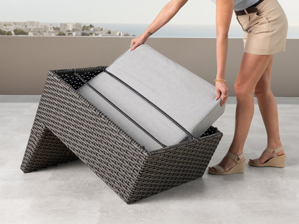 Grey Wicker / Grey Cushion::Gallery::Transformer Double Outdoors Set - Grey Wicker with Grey Fabric Cushions