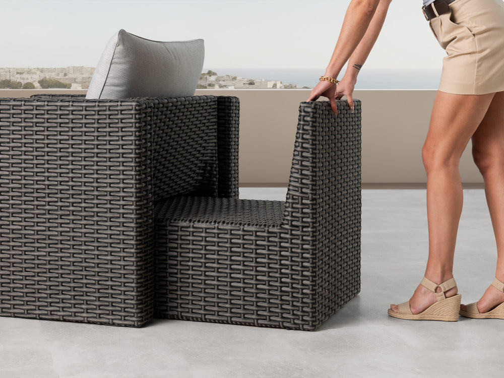 Grey Wicker / Grey Cushion::Gallery::Transformer Double Outdoors Set - Grey Wicker with Grey Fabric Cushions