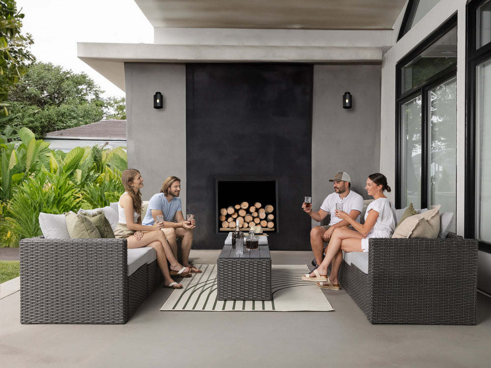 Grey Wicker / Grey Cushion::Gallery::Transformer Double Outdoors Set - Grey Wicker with Grey Fabric Cushions