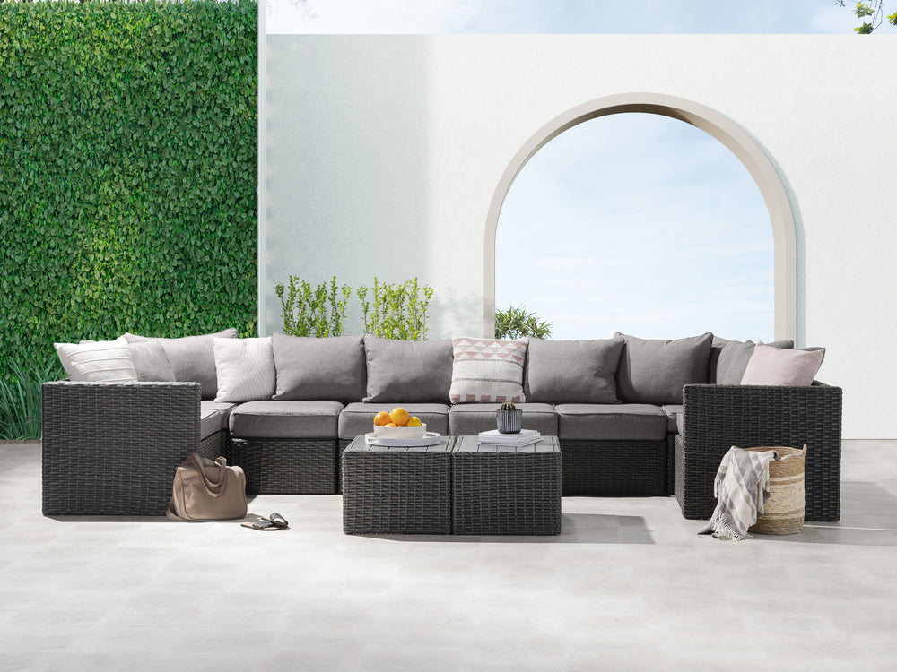 Grey Wicker / Grey Cushion::Gallery::Transformer Double Outdoors Set - Grey Wicker with Grey Fabric Cushions