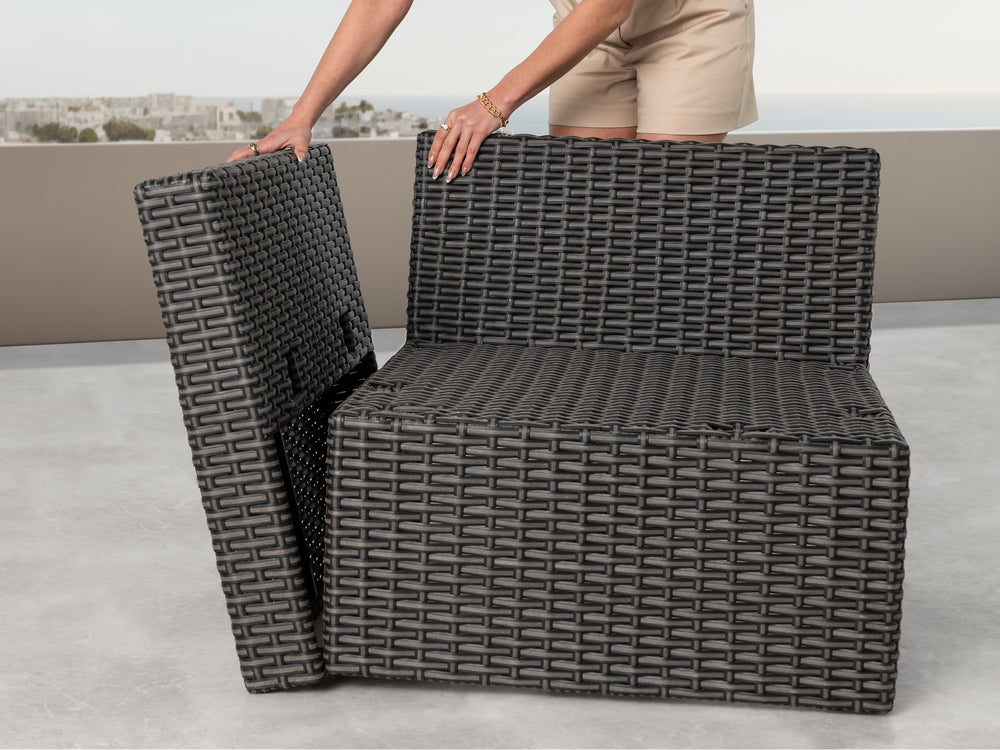 Grey Wicker / Grey Cushion::Gallery::Transformer Double Outdoors Set - Grey Wicker with Grey Fabric Cushions
