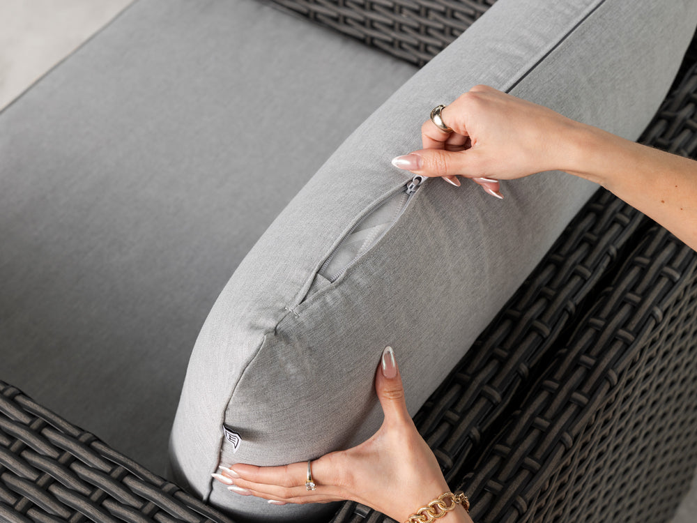 Grey Wicker / Grey Cushion::Gallery::Transformer Double Outdoors Set - Grey Wicker with Grey Fabric Cushions