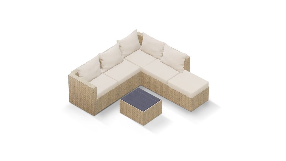 Beige Wicker / Beige Cushion::Gallery::Transformer Double Outdoors Set - Beige Wicker with Beige Fabric Cushions