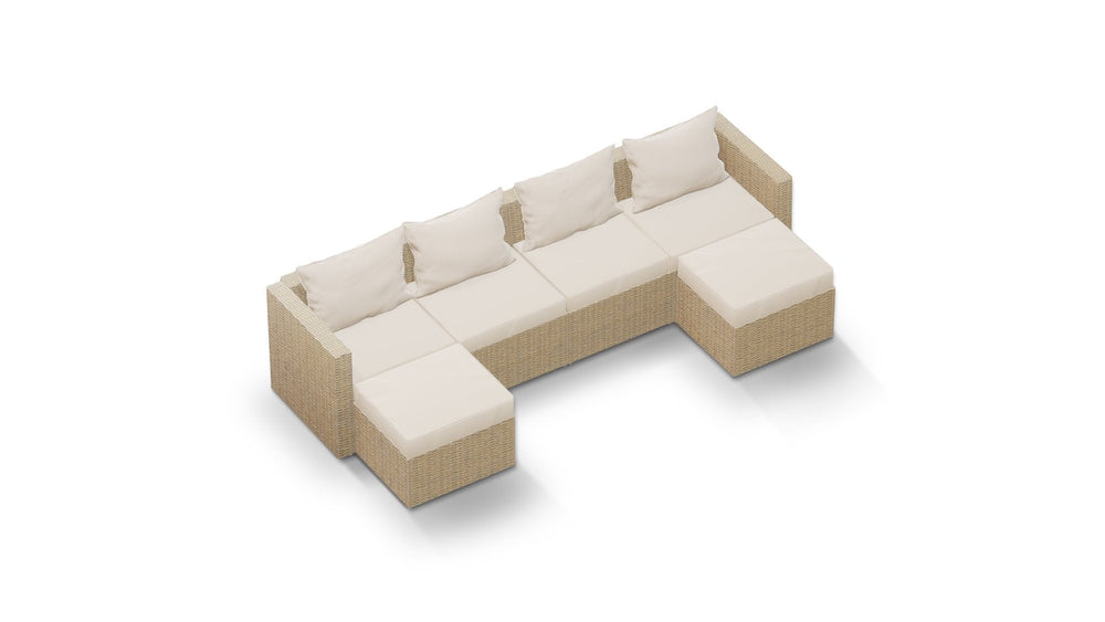 Beige Wicker / Beige Cushion::Gallery::Transformer Double Outdoors Set - Beige Wicker with Beige Fabric Cushions