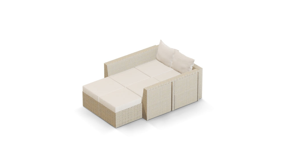 Beige Wicker / Beige Cushion::Gallery::Transformer Double Outdoors Set - Beige Wicker with Beige Fabric Cushions