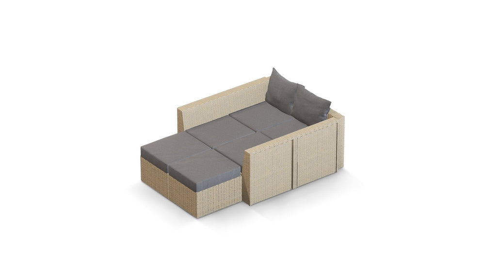 Beige Wicker / Grey Cushion::Gallery::Transformer Double Outdoors Set - Beige Wicker with Grey Fabric Cushions