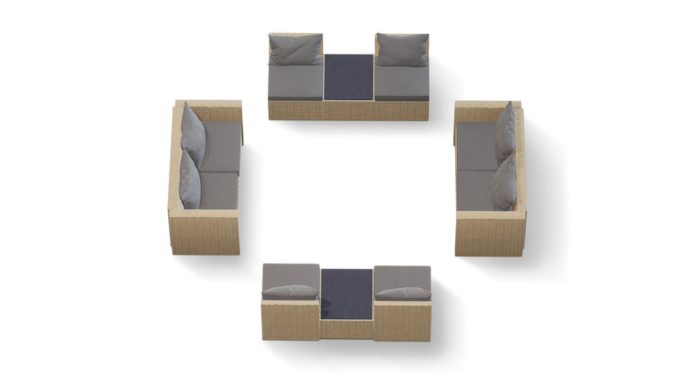 Beige Wicker / Grey Cushion::Gallery::Transformer Double Outdoors Set - Beige Wicker with Grey Fabric Cushions