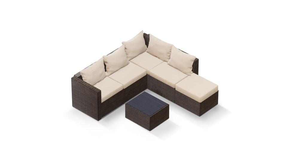 Brown Wicker / Beige Cushion::Gallery::Transformer Double Outdoors Set - Brown Wicker with Beige Fabric Cushions