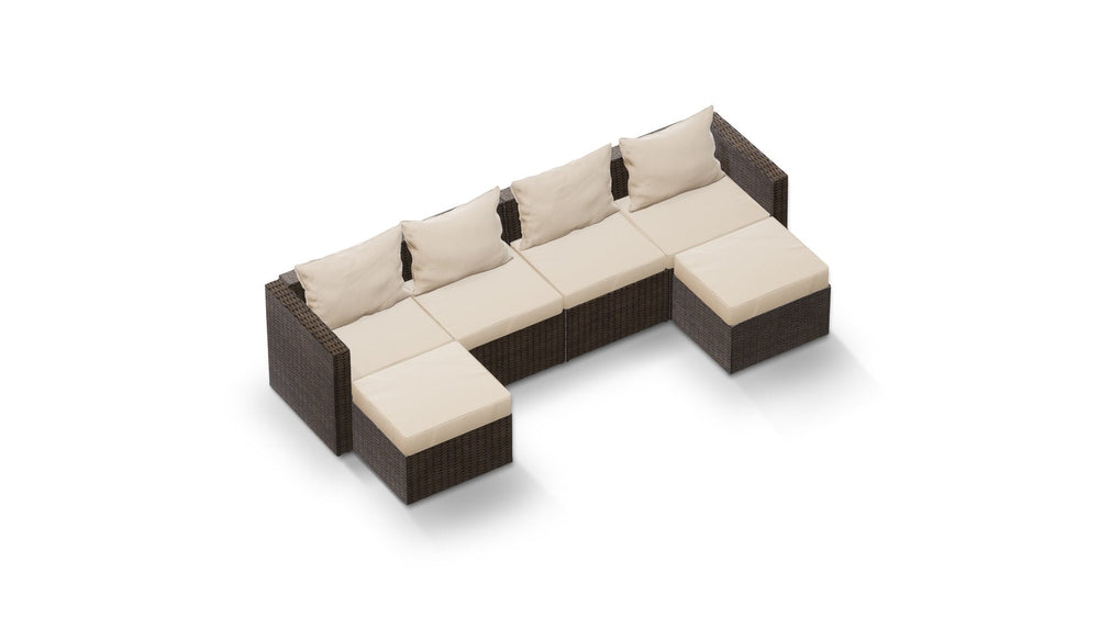 Brown Wicker / Beige Cushion::Gallery::Transformer Double Outdoors Set - Brown Wicker with Beige Fabric Cushions