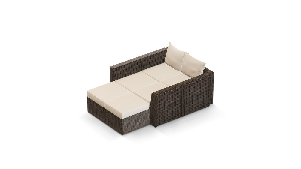 Brown Wicker / Beige Cushion::Gallery::Transformer Double Outdoors Set - Brown Wicker with Beige Fabric Cushions