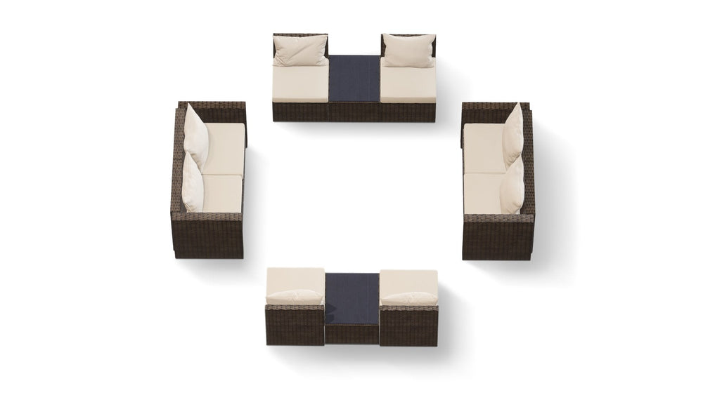 Brown Wicker / Beige Cushion::Gallery::Transformer Double Outdoors Set - Brown Wicker with Beige Fabric Cushions