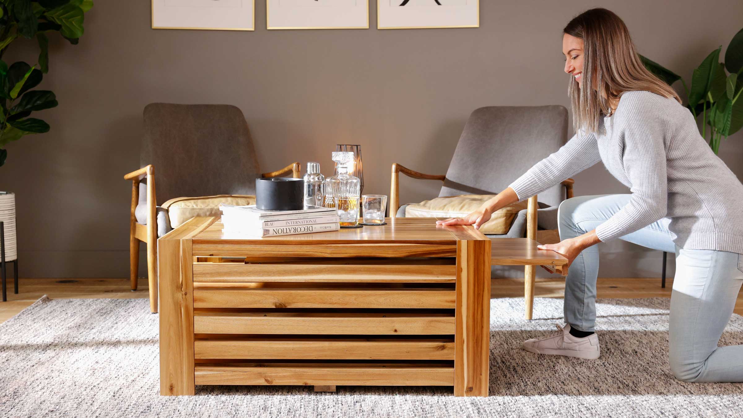 Wooden Coffee Table and Storage | Transformer Table