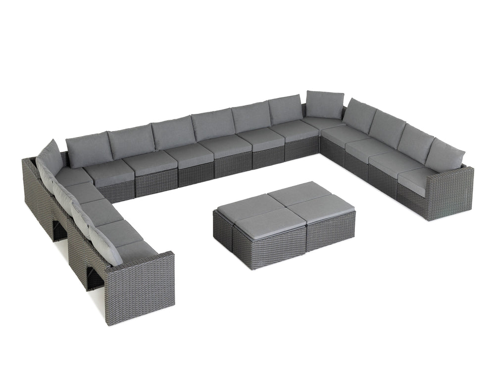 Grey Wicker / Grey Cushion::Gallery::Transformer Ultimate Outdoors Set - Grey Wicker with Grey Fabric Cushions