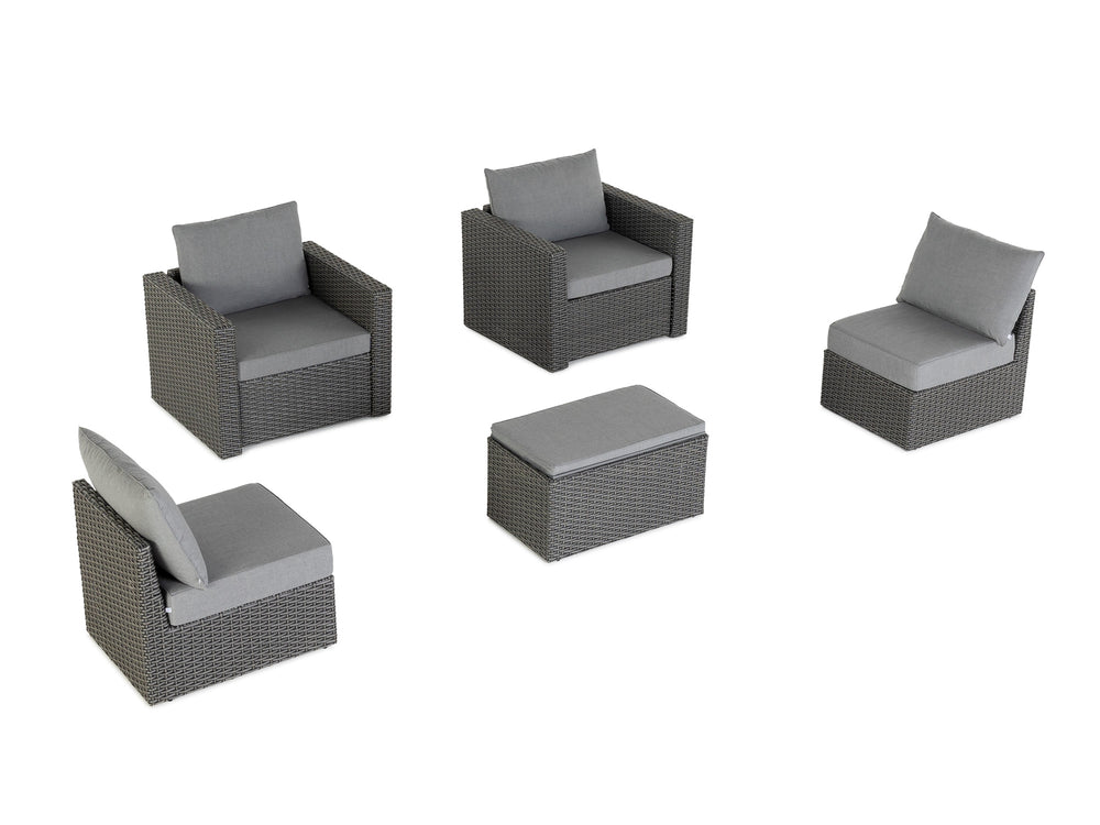 Grey Wicker / Grey Cushion::Gallery::Transformer Outdoors Set - Grey Wicker with Grey Fabric Cushions