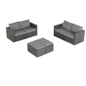 Grey Wicker / Grey Cushion::Gallery::Transformer Double Outdoors Set - Grey Wicker with Grey Fabric Cushions