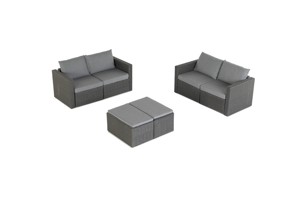 Grey Wicker / Grey Cushion::Gallery::Transformer Double Outdoors Set - Grey Wicker with Grey Fabric Cushions