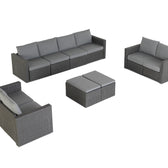 Grey Wicker / Grey Cushion::Gallery::Transformer Double Outdoors Set - Grey Wicker with Grey Fabric Cushions