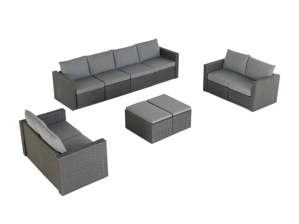 Grey Wicker / Grey Cushion::Gallery::Transformer Double Outdoors Set - Grey Wicker with Grey Fabric Cushions