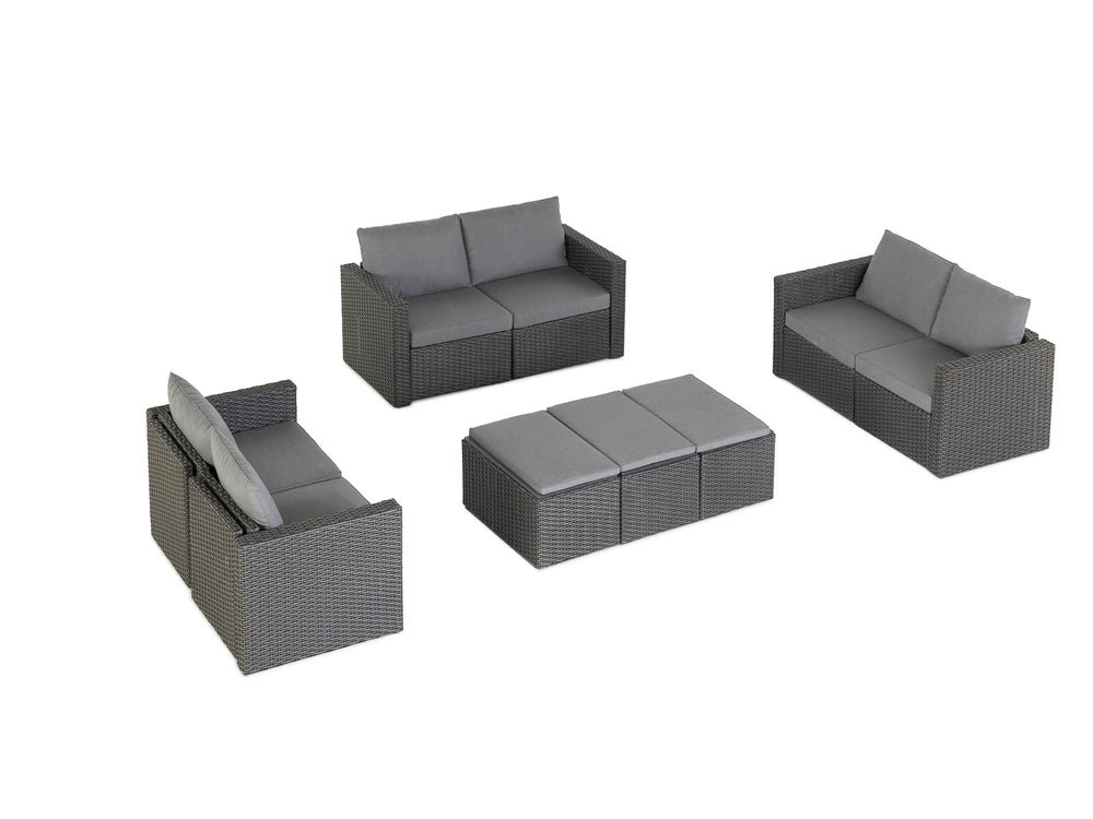 Grey Wicker / Grey Cushion::Gallery::Transformer Triple Outdoors Set - Grey Wicker with Grey Fabric Cushions