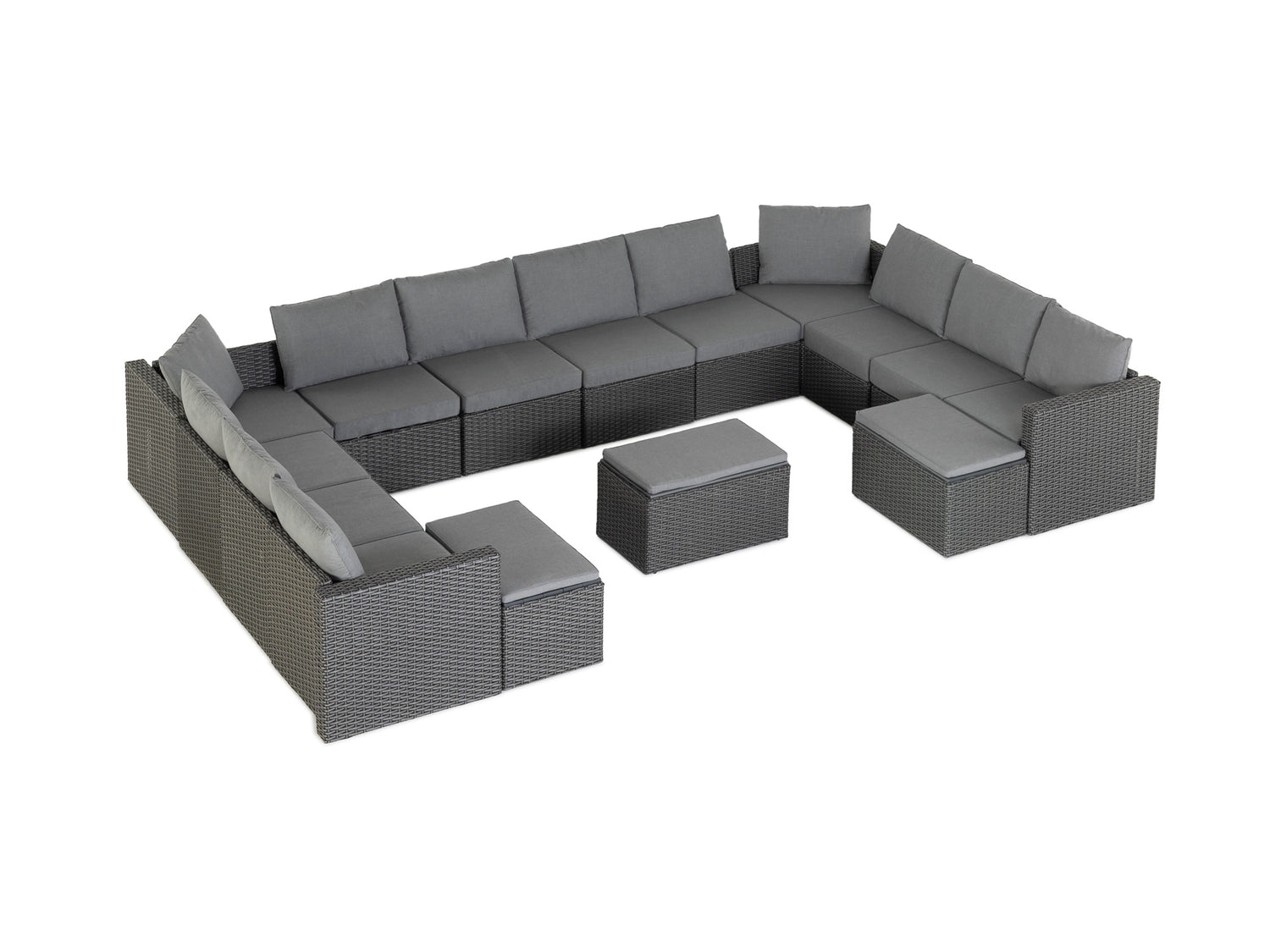 Grey Wicker / Grey Cushion::Gallery::Transformer Triple Outdoors Set - Grey Wicker with Grey Fabric Cushions