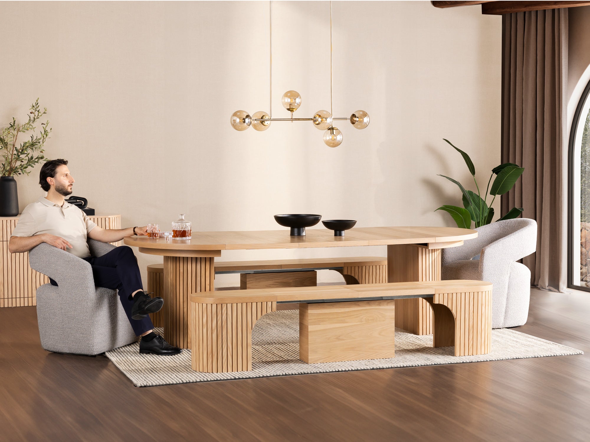 Dining Set with Extendable Round Table and Benches | TT CA