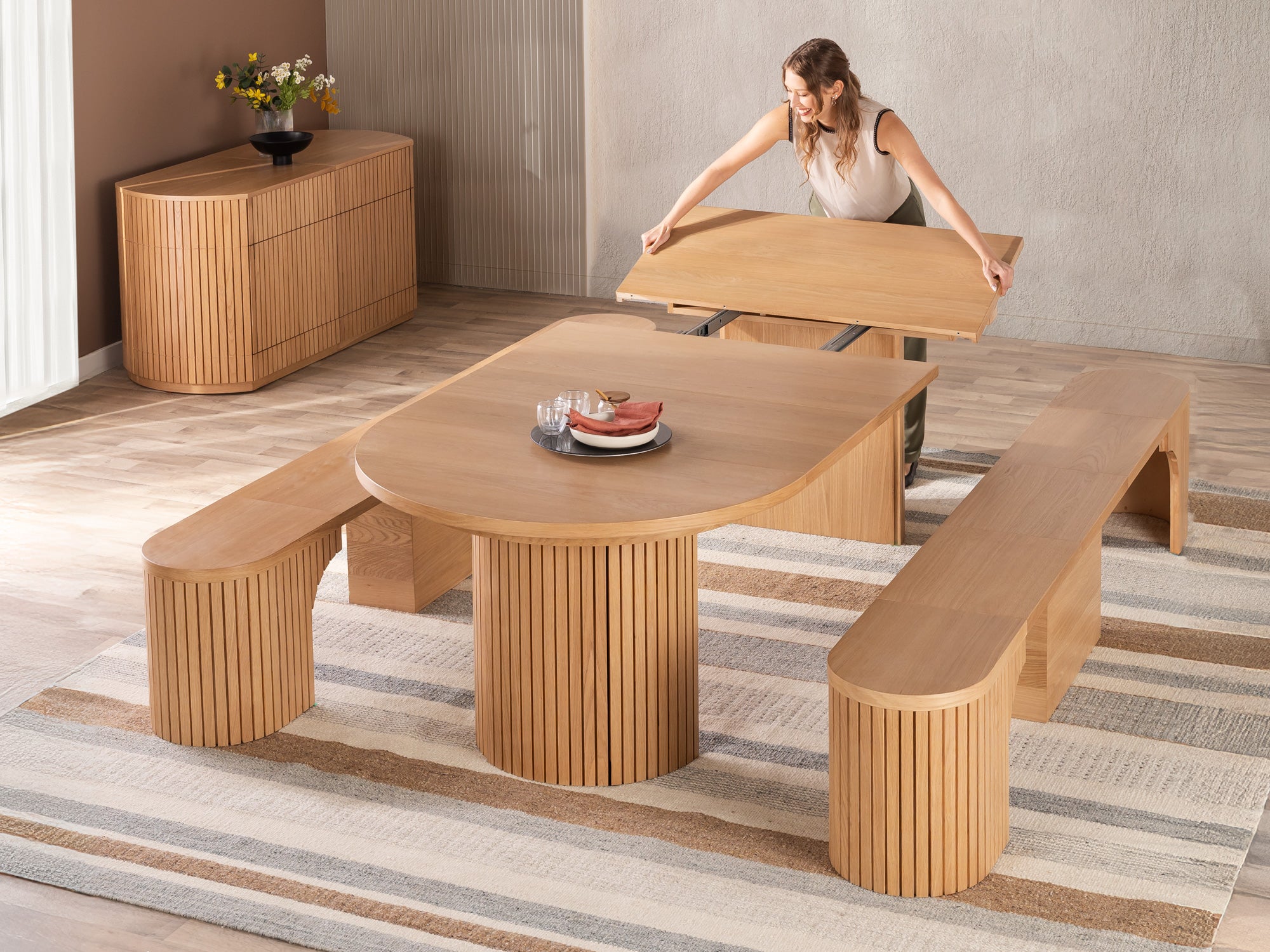 Dining Set with Extendable Round Table and Benches | TT CA