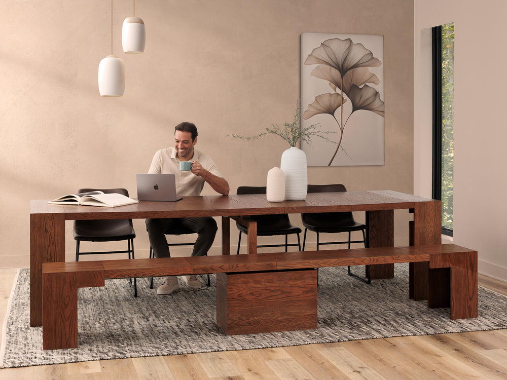 American Walnut::Gallery::Expanded American Walnut Transformer Table Shown with Bench