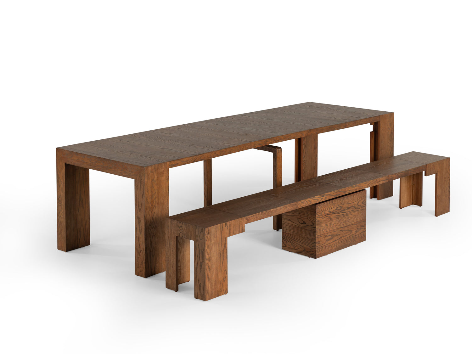 American Walnut::Gallery::Expanded American Walnut Transformer Table Shown with Bench