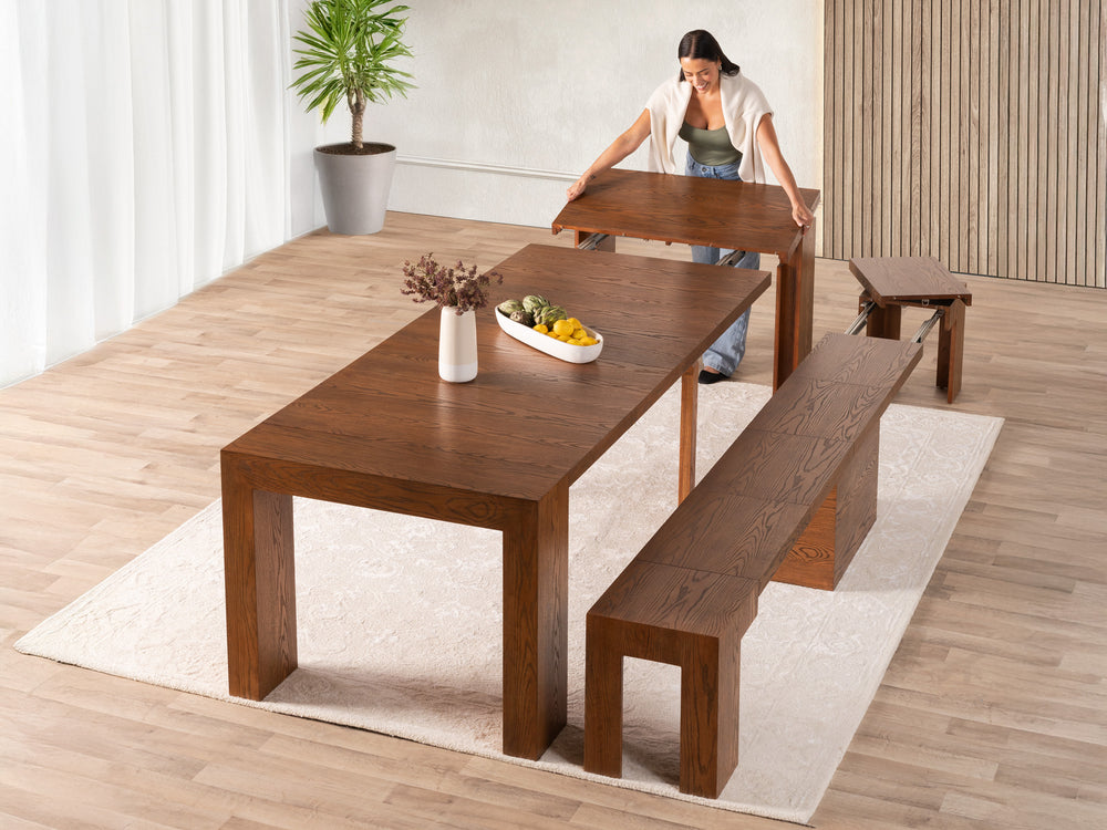 American Walnut::Gallery::Expanded American Walnut Transformer Table Shown with Bench
