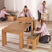 American Silver Birch::Gallery::Expanded Siberian Birch Transformer Table Shown with Bench