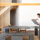 American Silver Birch::Gallery::Expanded Siberian Birch Transformer Table Shown with Bench