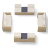 Beige Wicker / Beige Cushion::Gallery::Transformer Double Outdoors Set - Beige Wicker with Beige Fabric Cushions