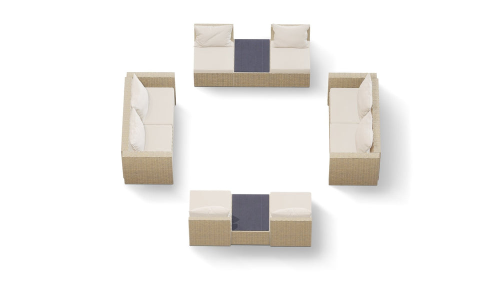 Beige Wicker / Beige Cushion::Gallery::Transformer Double Outdoors Set - Beige Wicker with Beige Fabric Cushions