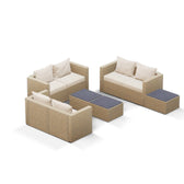 Beige Wicker / Beige Cushion::Gallery::Transformer Triple Outdoors Set - Beige Wicker with Beige Fabric Cushions