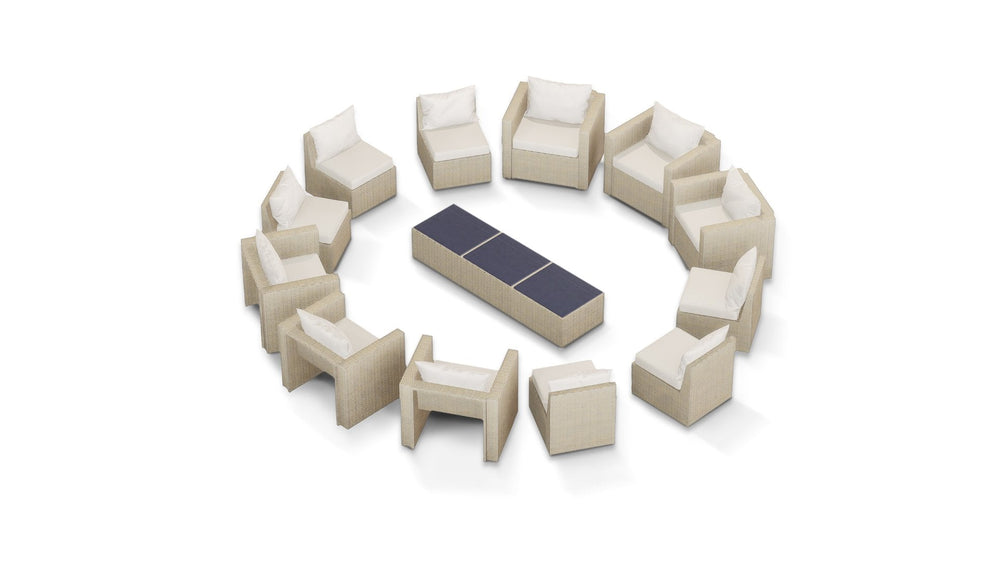 Beige Wicker / Beige Cushion::Gallery::Transformer Triple Outdoors Set - Beige Wicker with Beige Fabric Cushions