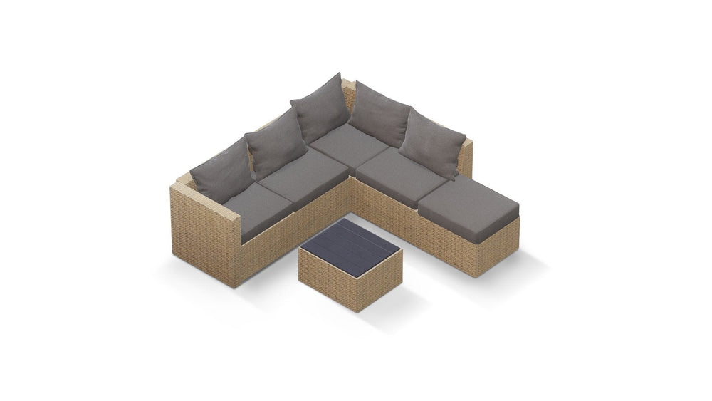 Beige Wicker / Grey Cushion::Gallery::Transformer Double Outdoors Set - Beige Wicker with Grey Fabric Cushions