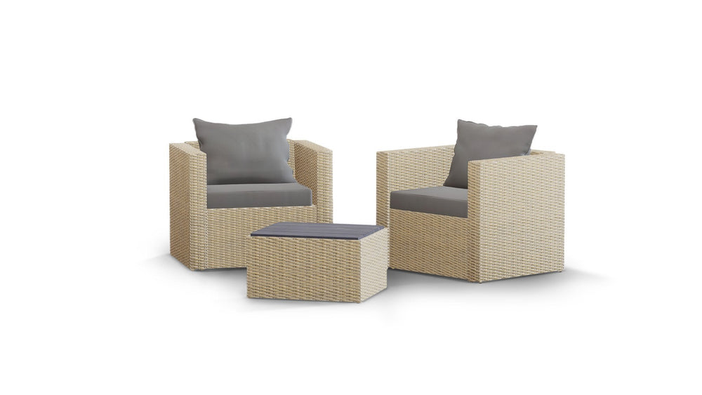 Beige Wicker / Grey Cushion::Gallery::Transformer Outdoors Set - Beige Wicker with Grey Fabric Cushions