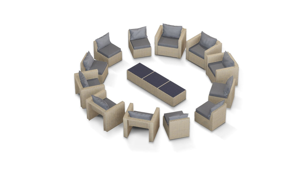 Beige Wicker / Grey Cushion::Gallery::Transformer Triple Outdoors Set - Beige Wicker with Grey Fabric Cushions