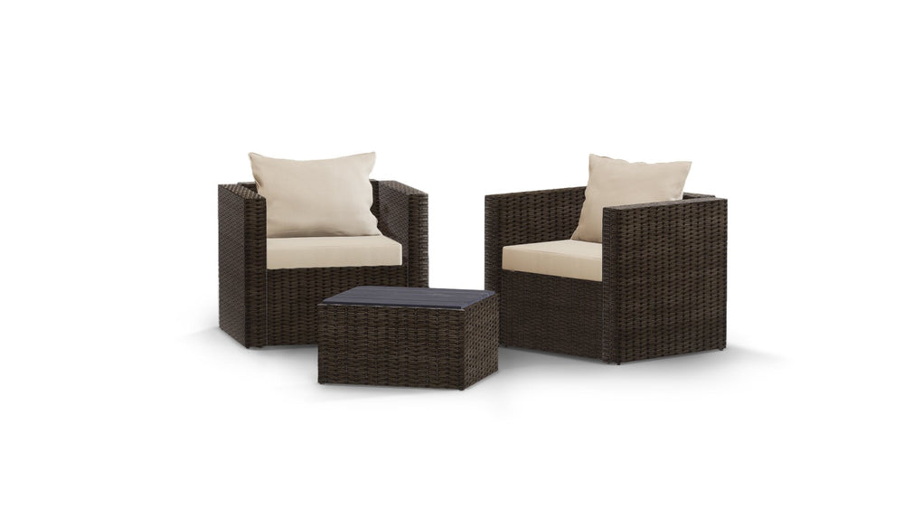 Brown Wicker / Beige Cushion::Gallery::Transformer Outdoors Set - Brown Wicker with Beige Fabric Cushions
