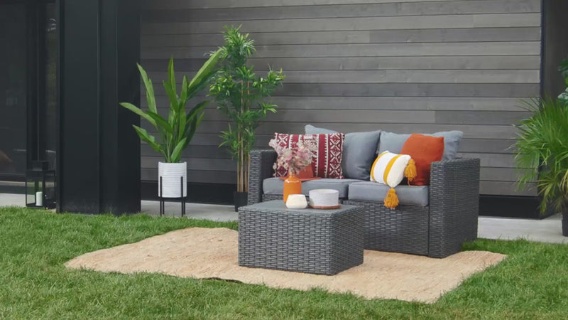 Grey Wicker / Grey Cushion::Gallery::Transformer Triple Outdoors Set - Grey Wicker with Grey Fabric Cushions - How it Works Video