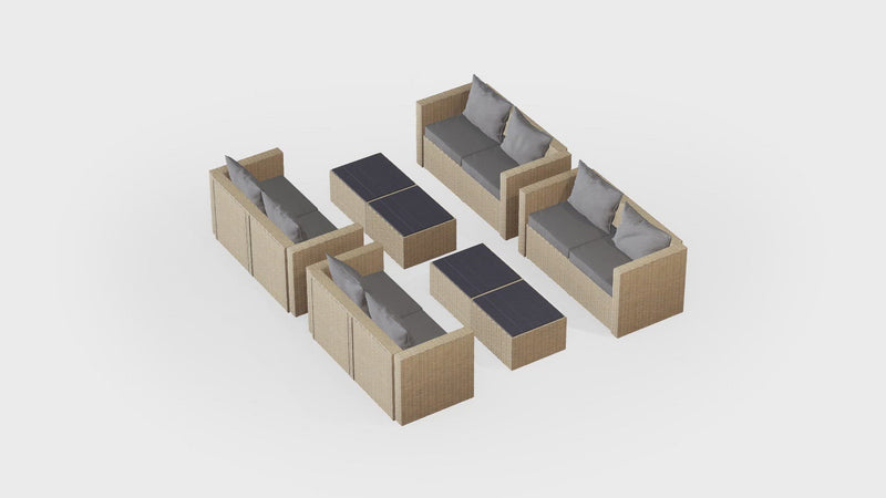 Beige Wicker / Grey Cushion::Gallery::Transformer Ultimate Outdoors Set - Beige Wicker with Grey Fabric Cushions - Configurations Video