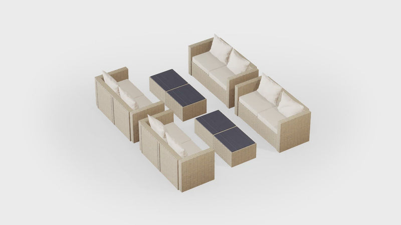 Beige Wicker / Beige Cushion::Gallery::Transformer Ultimate Outdoors Set - Beige Wicker with Beige Fabric Cushions - Configurations Video