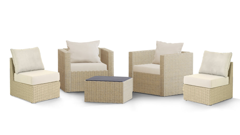 Beige Wicker / Beige Cushion::Gallery::Transformer Outdoors Set - Beige Wicker with Beige Fabric Cushions