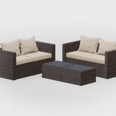 Brown Wicker / Beige Cushion::Gallery::Transformer Double Outdoors Set - Brown Wicker with Beige Fabric Cushions - Configurations Video